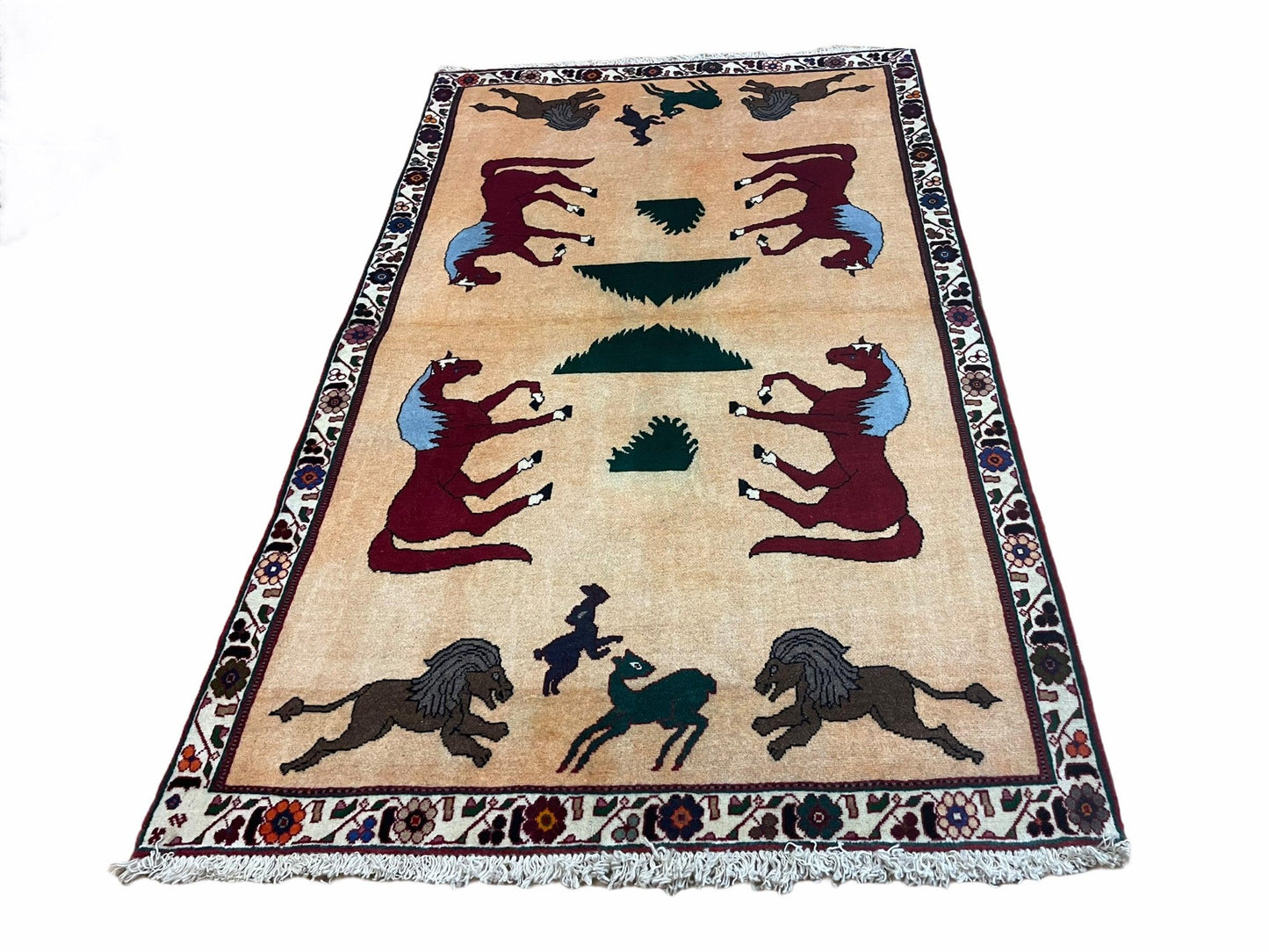 4x6 Rug Handmade Zagros Quality Wool Horses Tribal Hand-Knotted Rug Veggie Dye - Nuvé