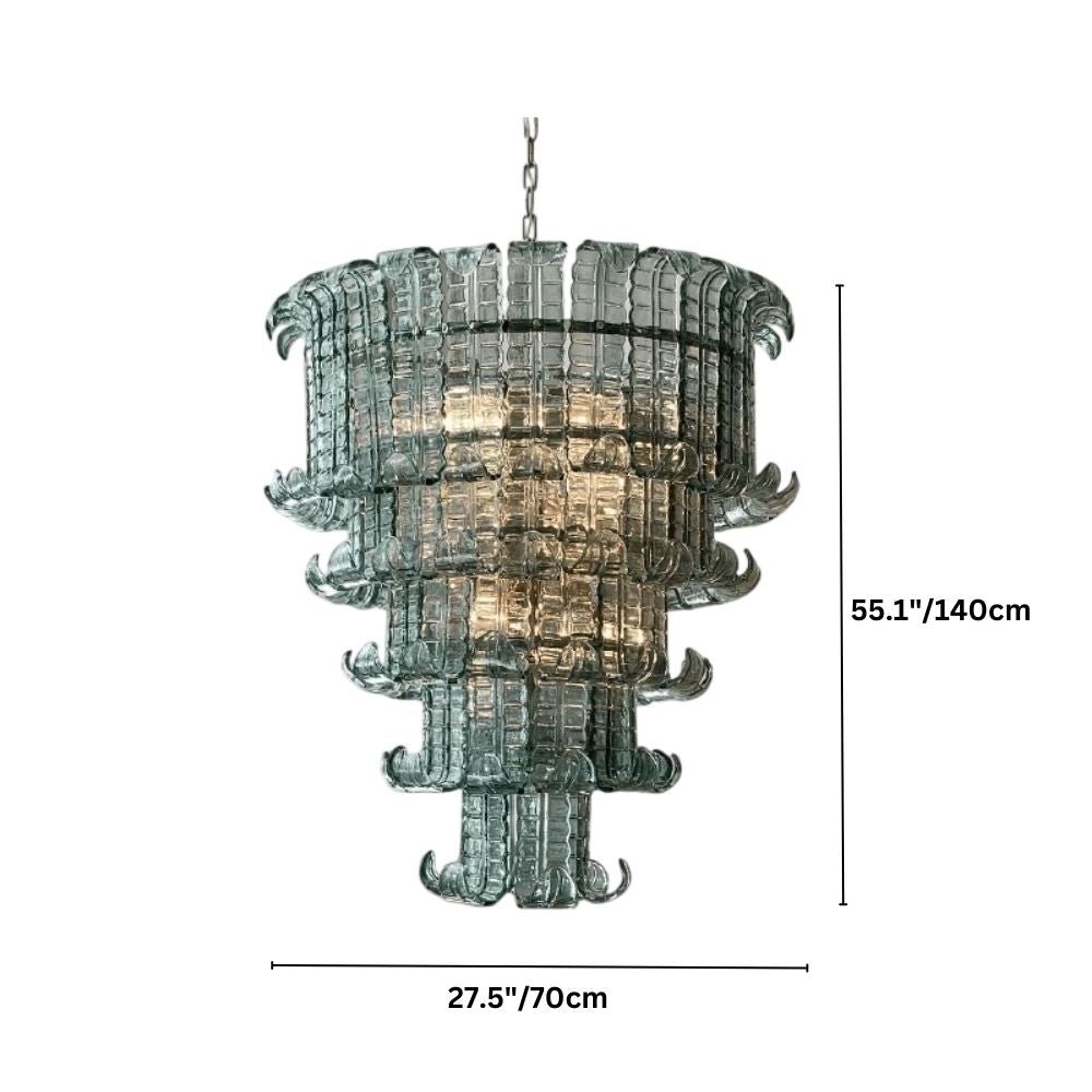 Elegant Halan Chandelier by Residence Supply with intricate design and multiple light fixtures, hanging from a ceiling.