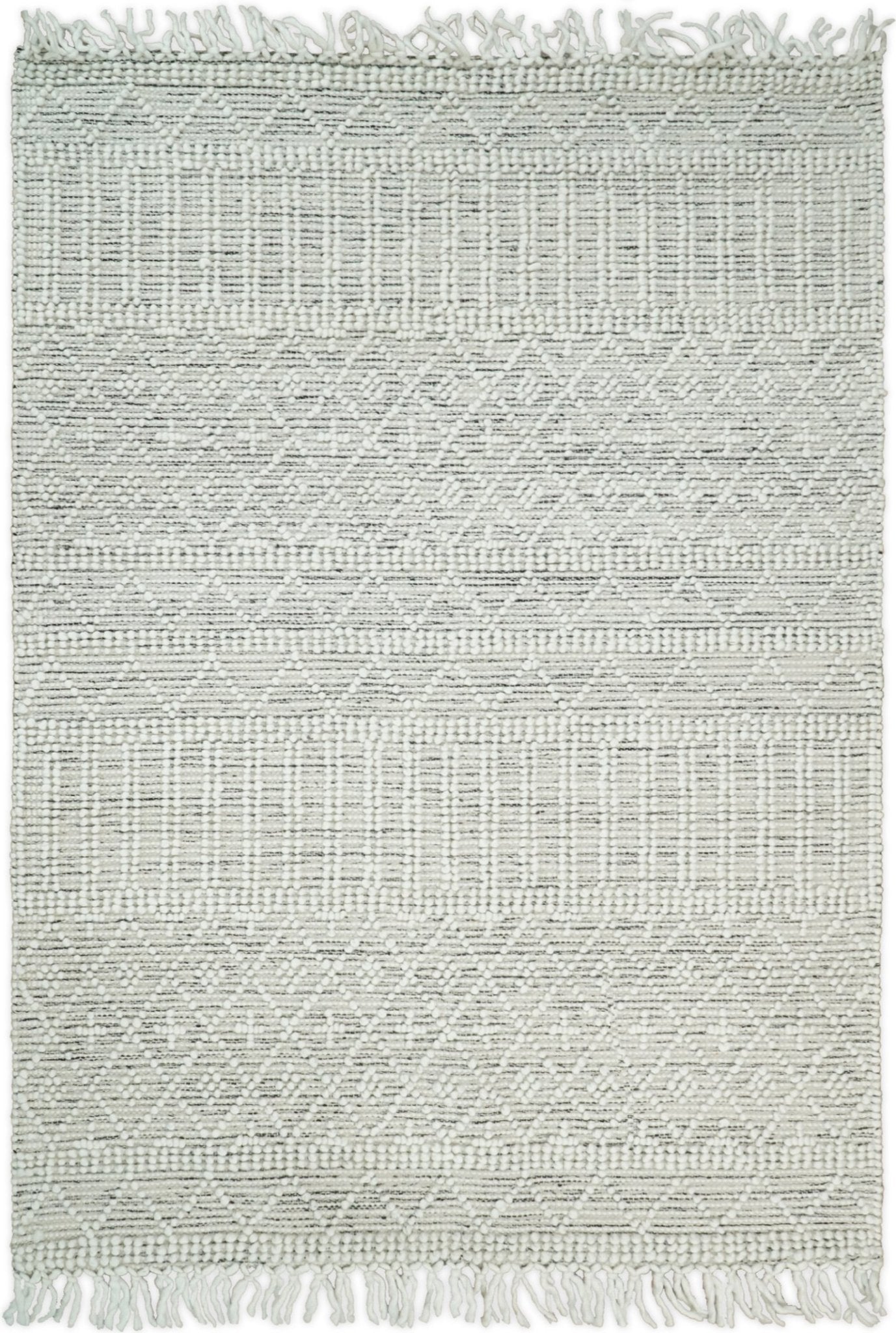 Flatwoven Dhurrie Woolen Chunky and Soft White Wool Area Rug, Living Room and Kids Rug | CAL1 - Nuvé