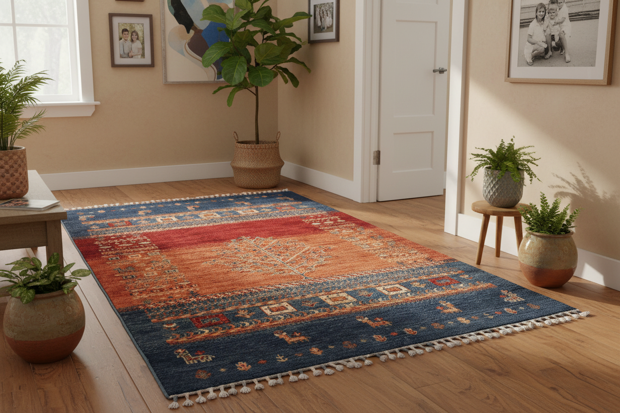 Afghan Tree of Life Gabbeh (3'04"x5'00") rust/blue - Nuvé