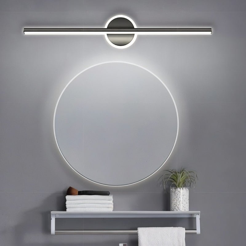 Modern Nyxtra Wall Lamp by Residence Supply, featuring sleek bathroom vanity lighting with a minimalist design and brushed metal finish.