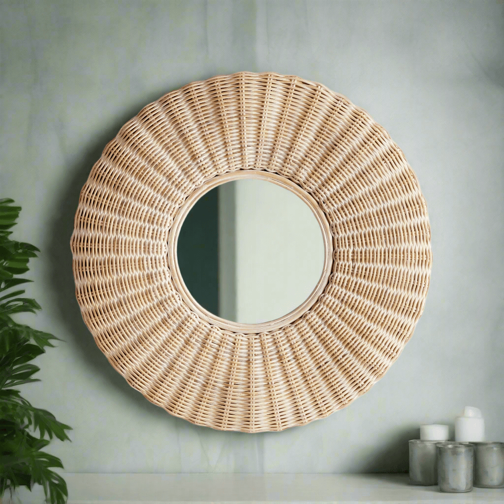 Round Woven Rattan Wall Mirror - Nuvé
