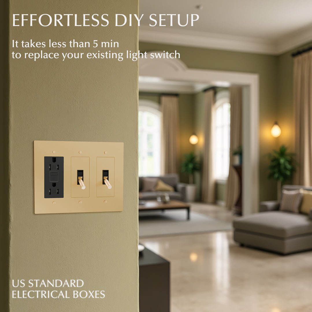 Brass wall plate with a smooth, polished finish, designed for electrical switches and outlets in a home or garden setting.
