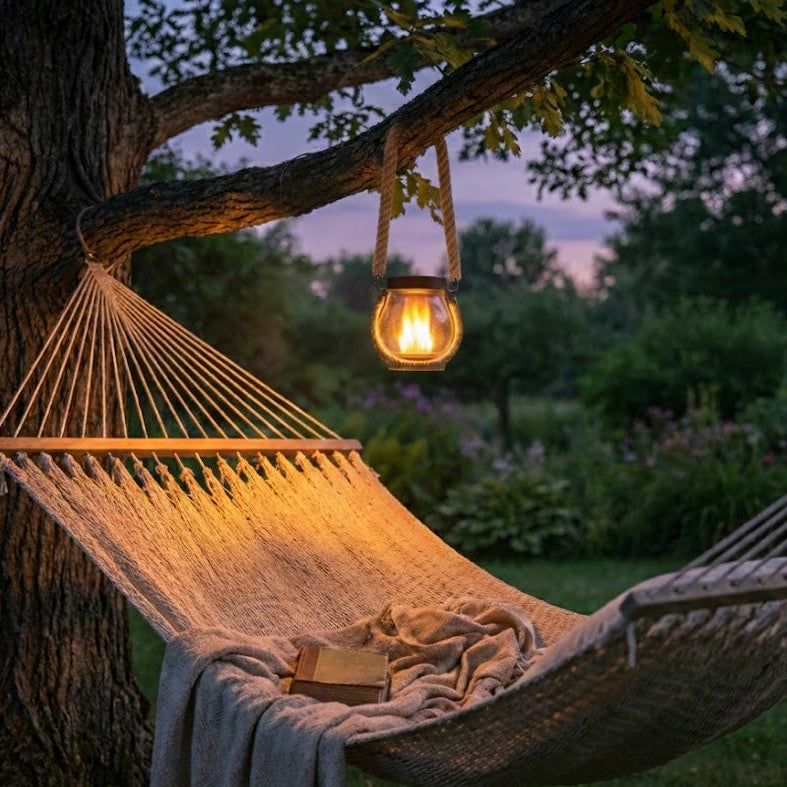 Nuvé® Luma Ember candle with warm glow and textured glass holder, designed for ambient lighting and relaxation.
