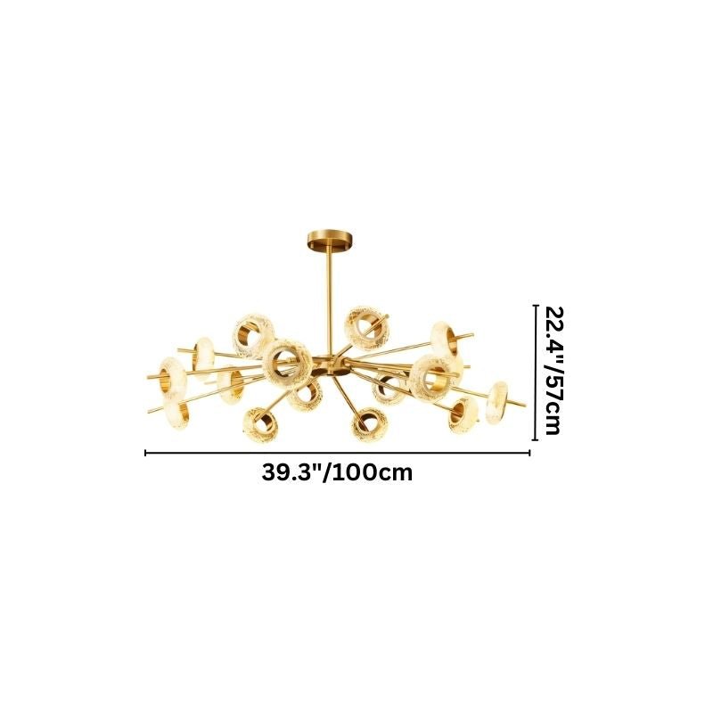 Modern Volrin Chandelier with glass design, featuring sleek lines and dimensions suitable for contemporary interior decor.