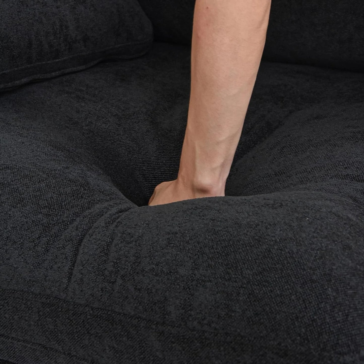 Nuvé® Solace Modular Bouclé Cloud Sofa - Obsidian Black - 5-Seater Corner + Ottoman - Nuvé