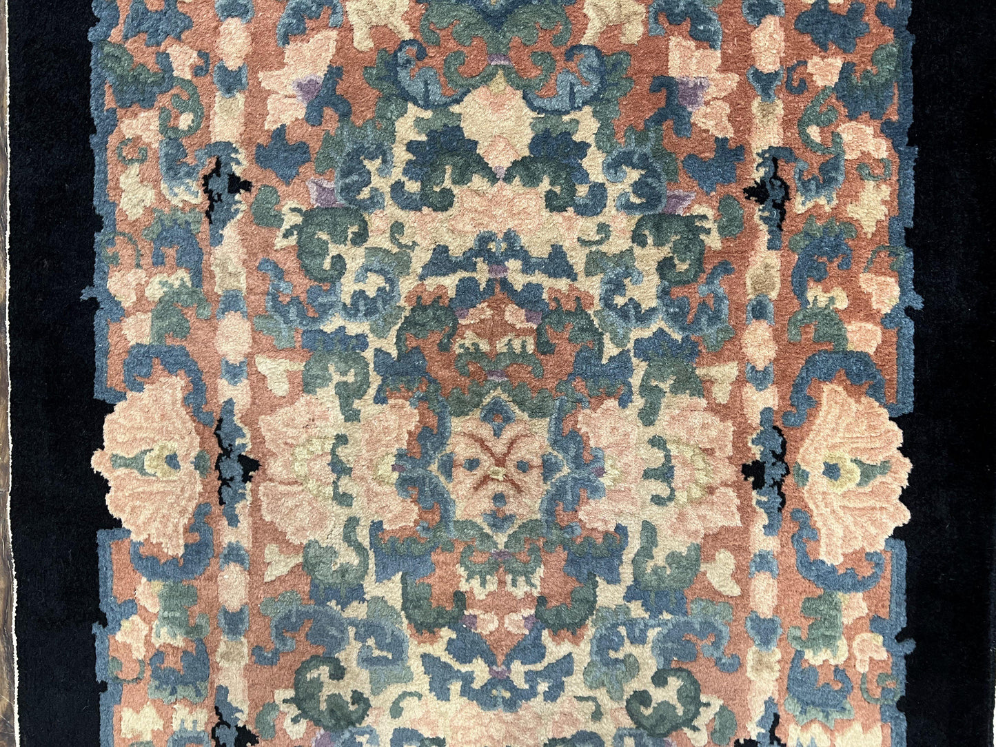 Chinese Art Deco Rug 3x5, Black and Beige Chinese Carpet 3 x 5, Vintage Rug, 1950s Rug, Floral Rug, Handmade Rug, Art Deco Rug, Wool Rug - Nuvé