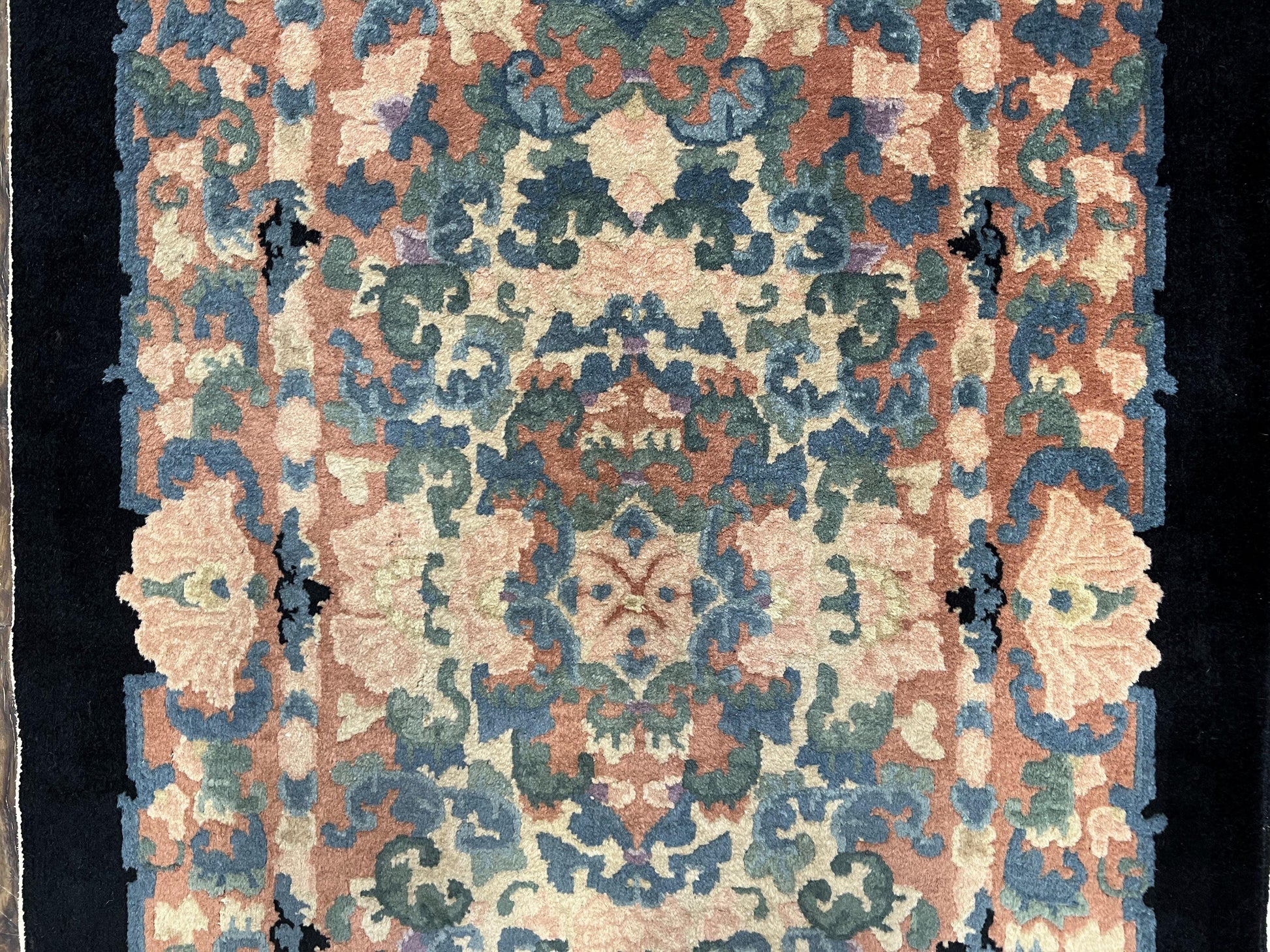 Chinese Art Deco Rug 3x5, Black and Beige Chinese Carpet 3 x 5, Vintage Rug, 1950s Rug, Floral Rug, Handmade Rug, Art Deco Rug, Wool Rug - Nuvé