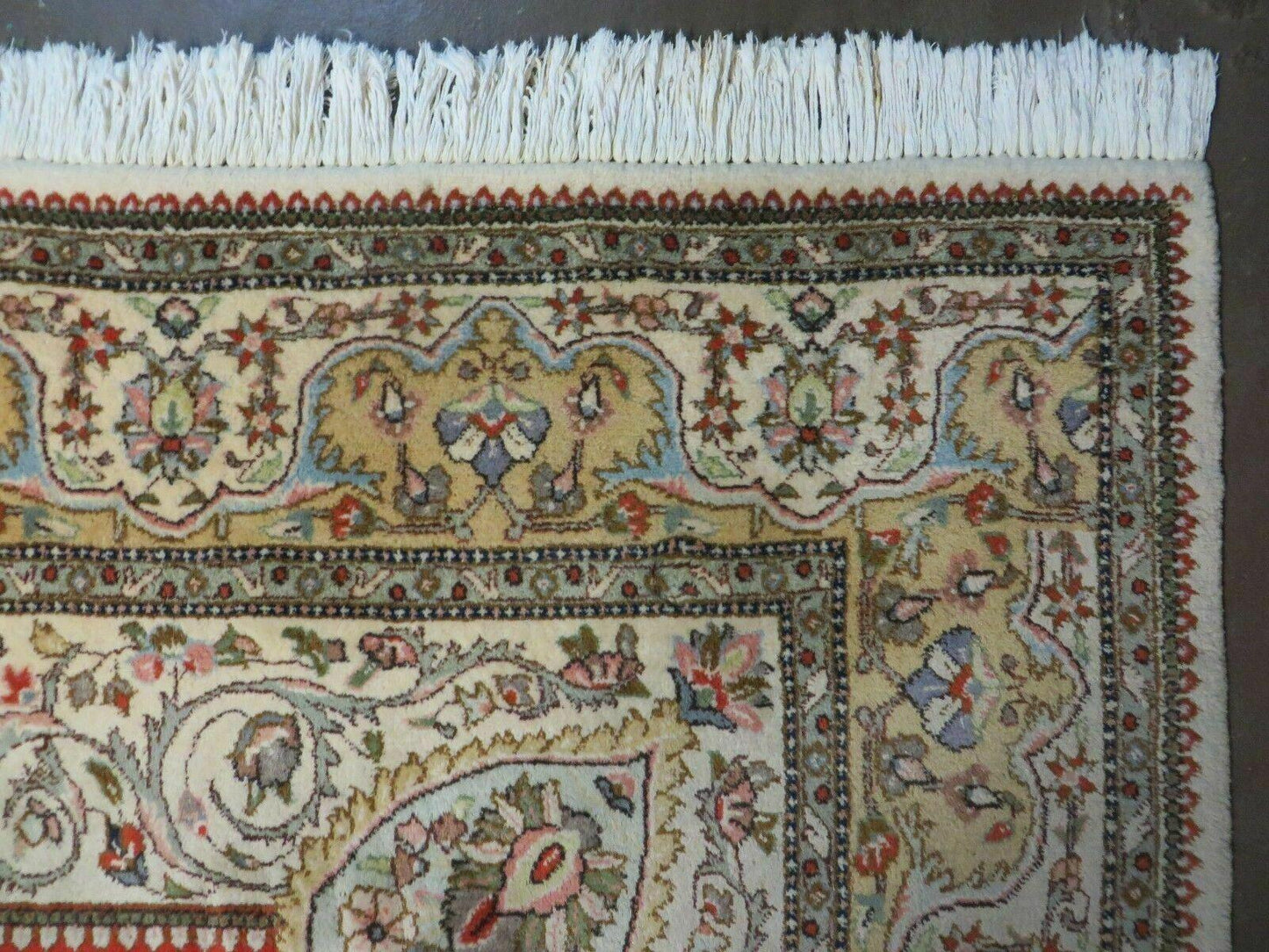 Vintage Persian Tabriz Rug 9x12, Tabatabaie Rug 9x12 Carpet, Handmade Hand Knotted Wool Area Rug, Tomato Red Beige, Medallion Rug, Floral - Nuvé