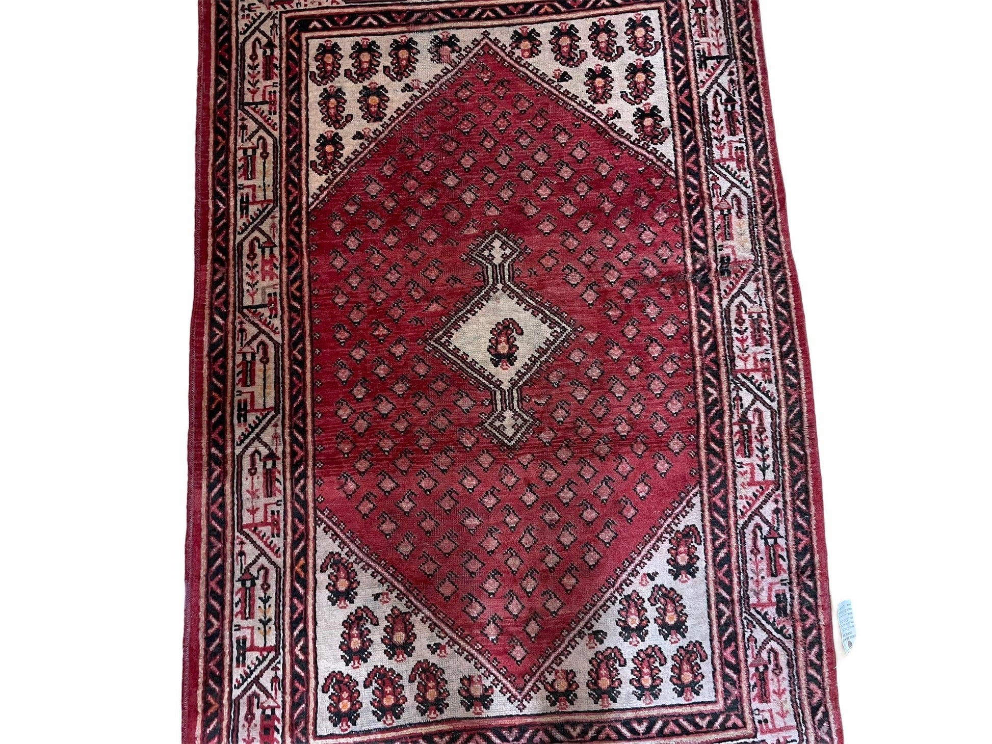 4 X 6.5 Antique Handmade Wool Rug Paisley Boteh Design Tribal Rug Red Ivory - Nuvé