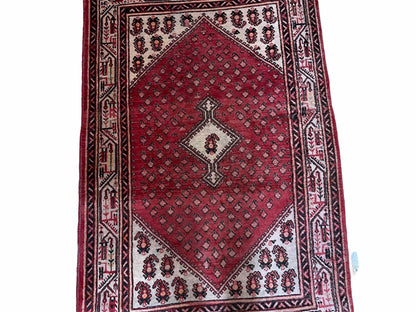4 X 6.5 Antique Handmade Wool Rug Paisley Boteh Design Tribal Rug Red Ivory - Nuvé