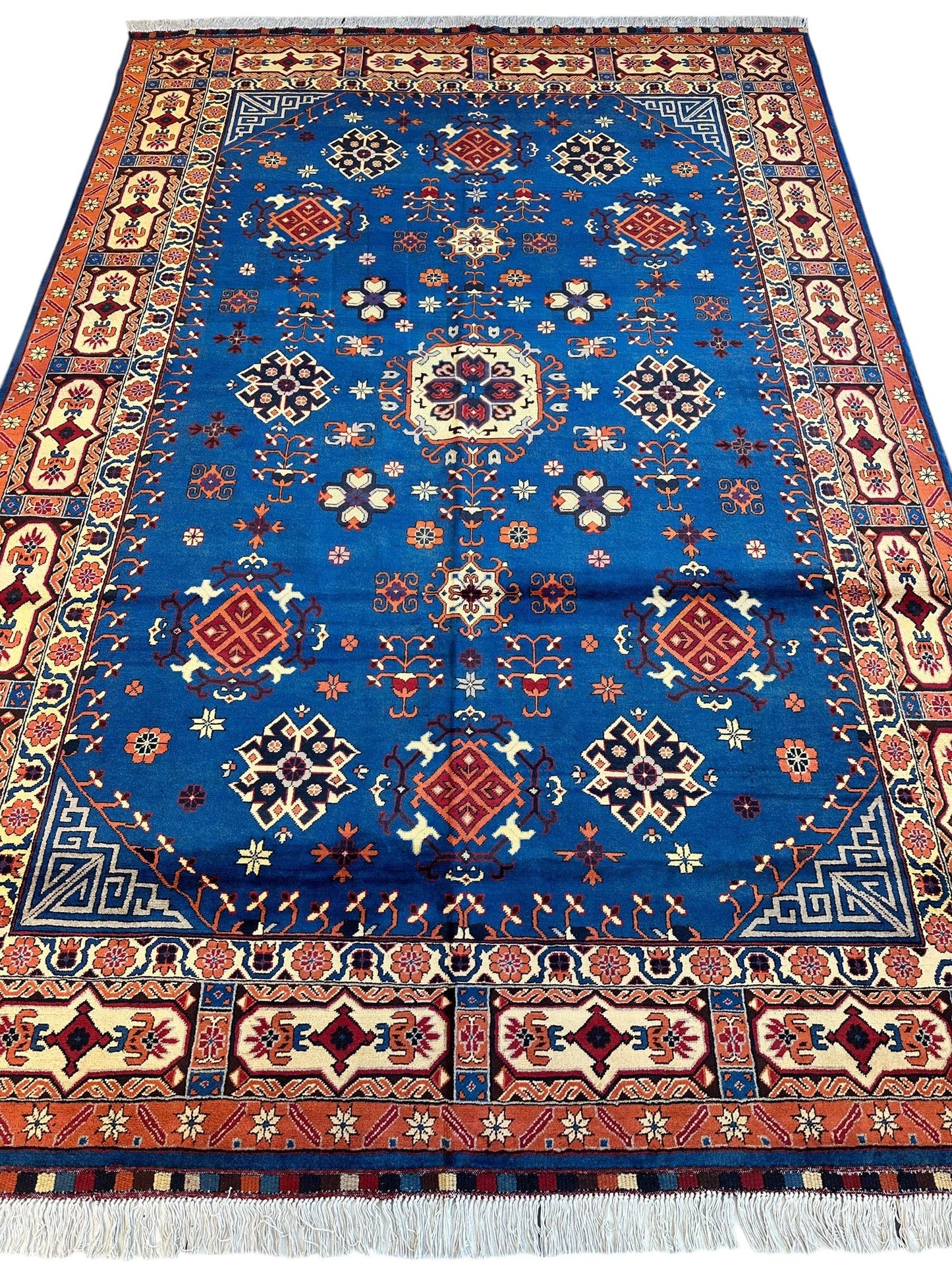 Hand-Knotted Afghan Kazak Rug – 6'6" x 9'7" – Vibrant Geometric Design in 100% Wool - Nuvé