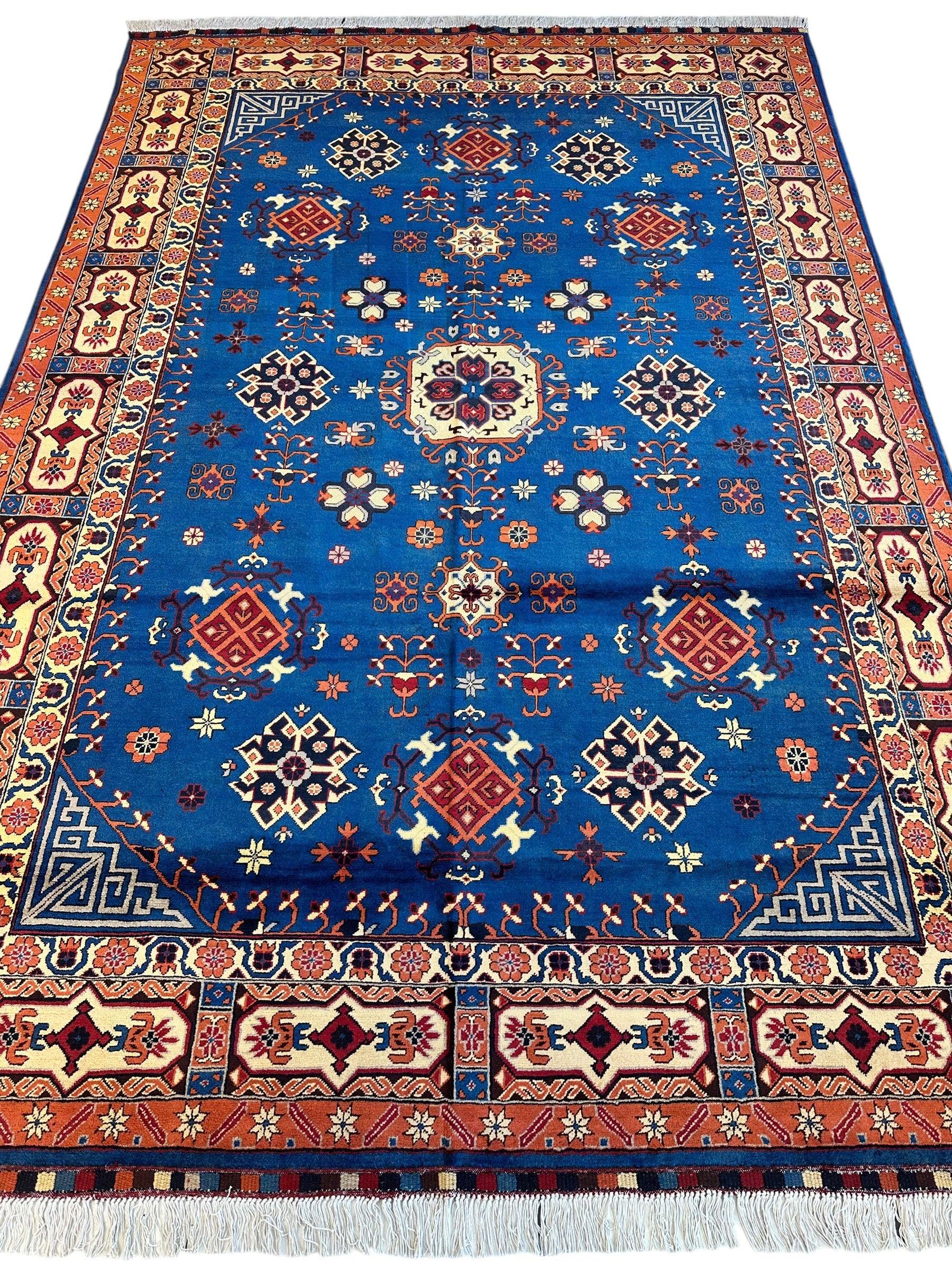 Hand-Knotted Afghan Kazak Rug – 6'6" x 9'7" – Vibrant Geometric Design in 100% Wool - Nuvé