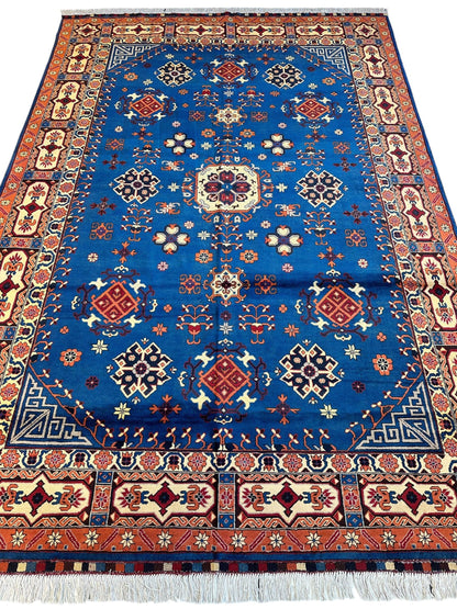 Hand-Knotted Afghan Kazak Rug – 6'6" x 9'7" – Vibrant Geometric Design in 100% Wool - Nuvé