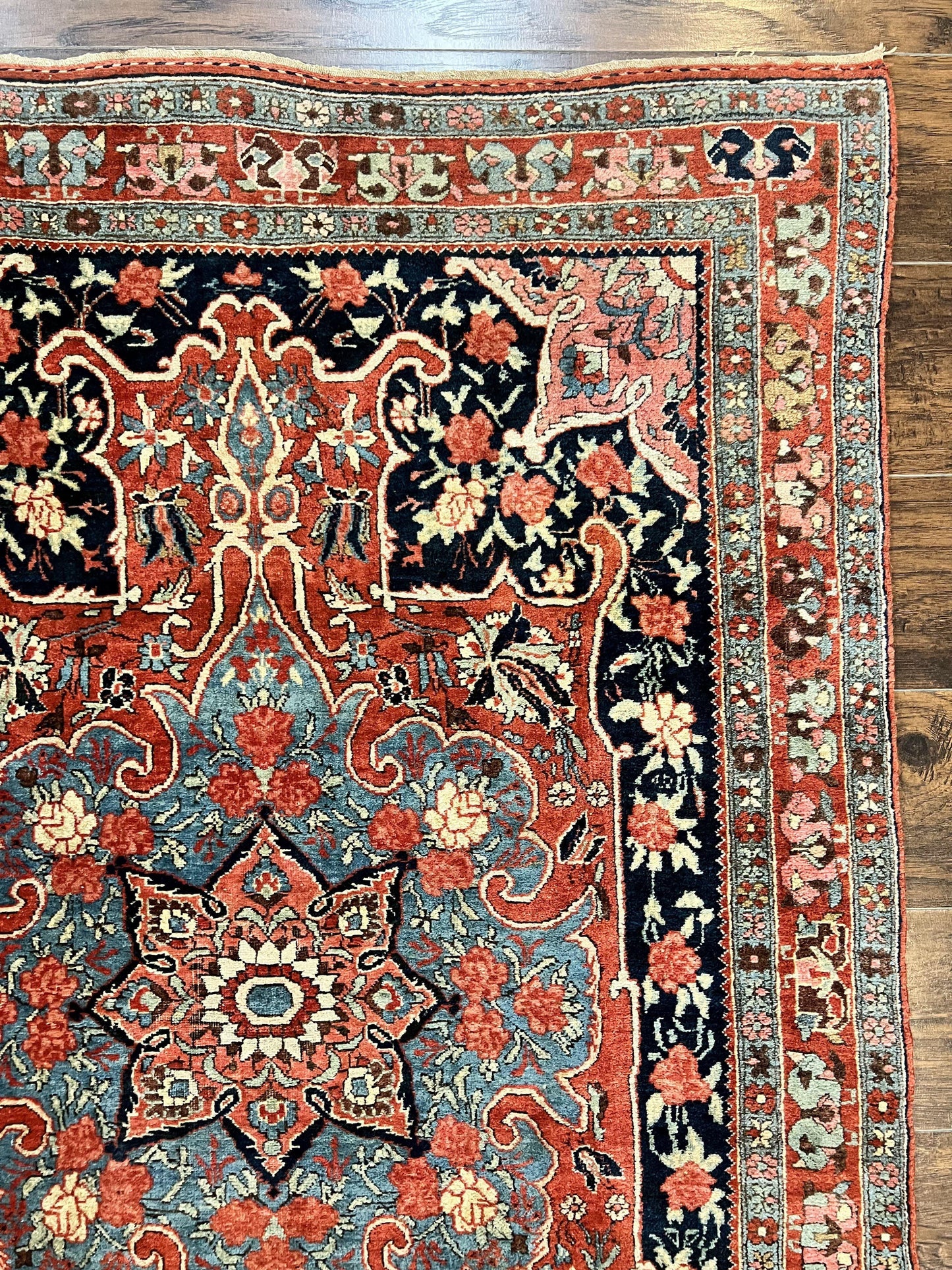 Antique Persian Bidjar Rug 4x5, Red and Blue, Hand Knotted Wool Carpet - Nuvé
