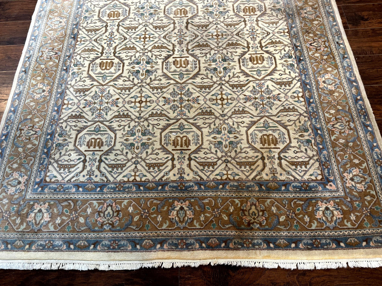 Indo Persian Rug 6x9, Beige, Allover Pattern, Vintage Wool Oriental Carpet - Nuvé