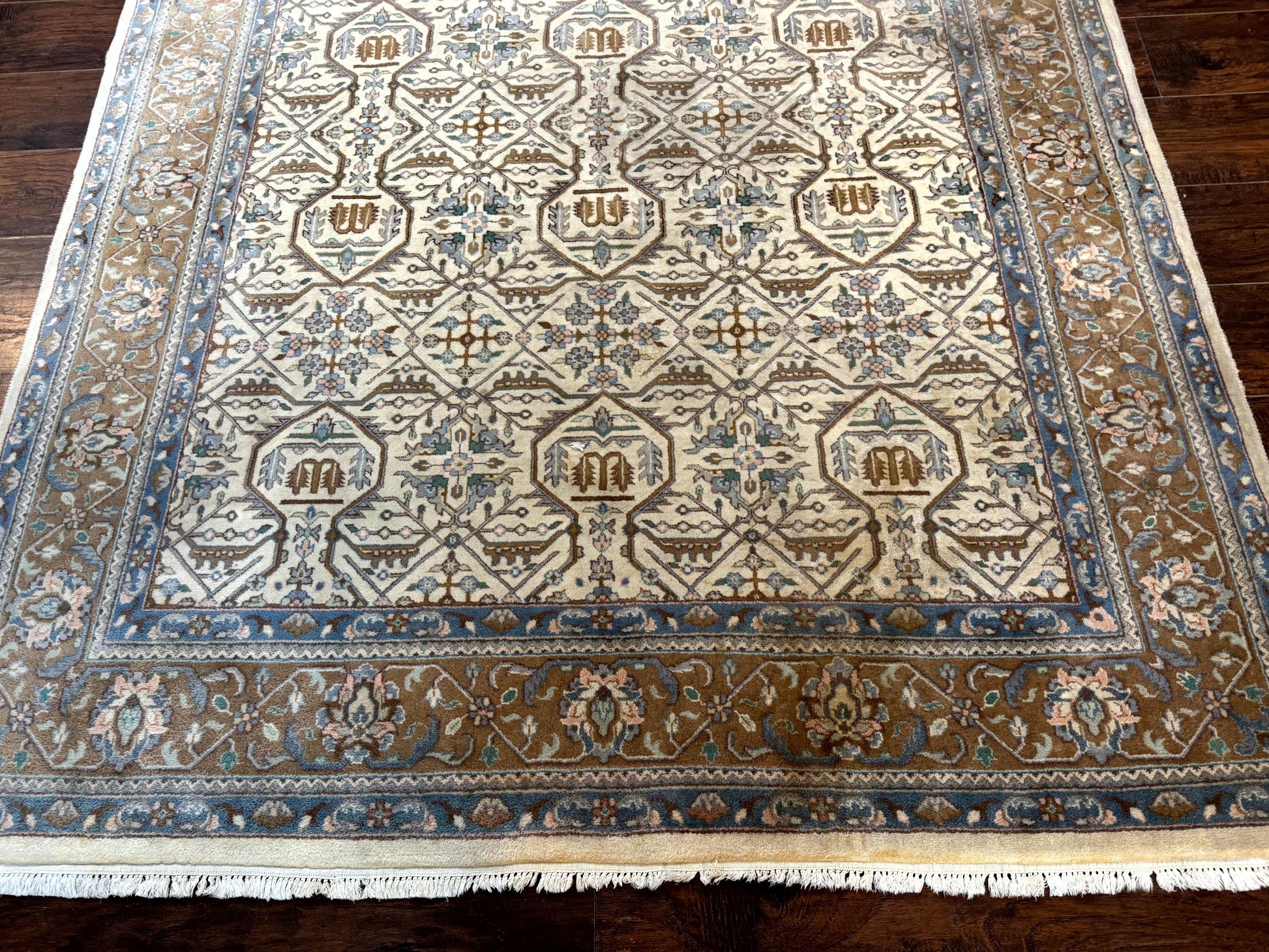 Indo Persian Rug 6x9, Beige, Allover Pattern, Vintage Wool Oriental Carpet - Nuvé