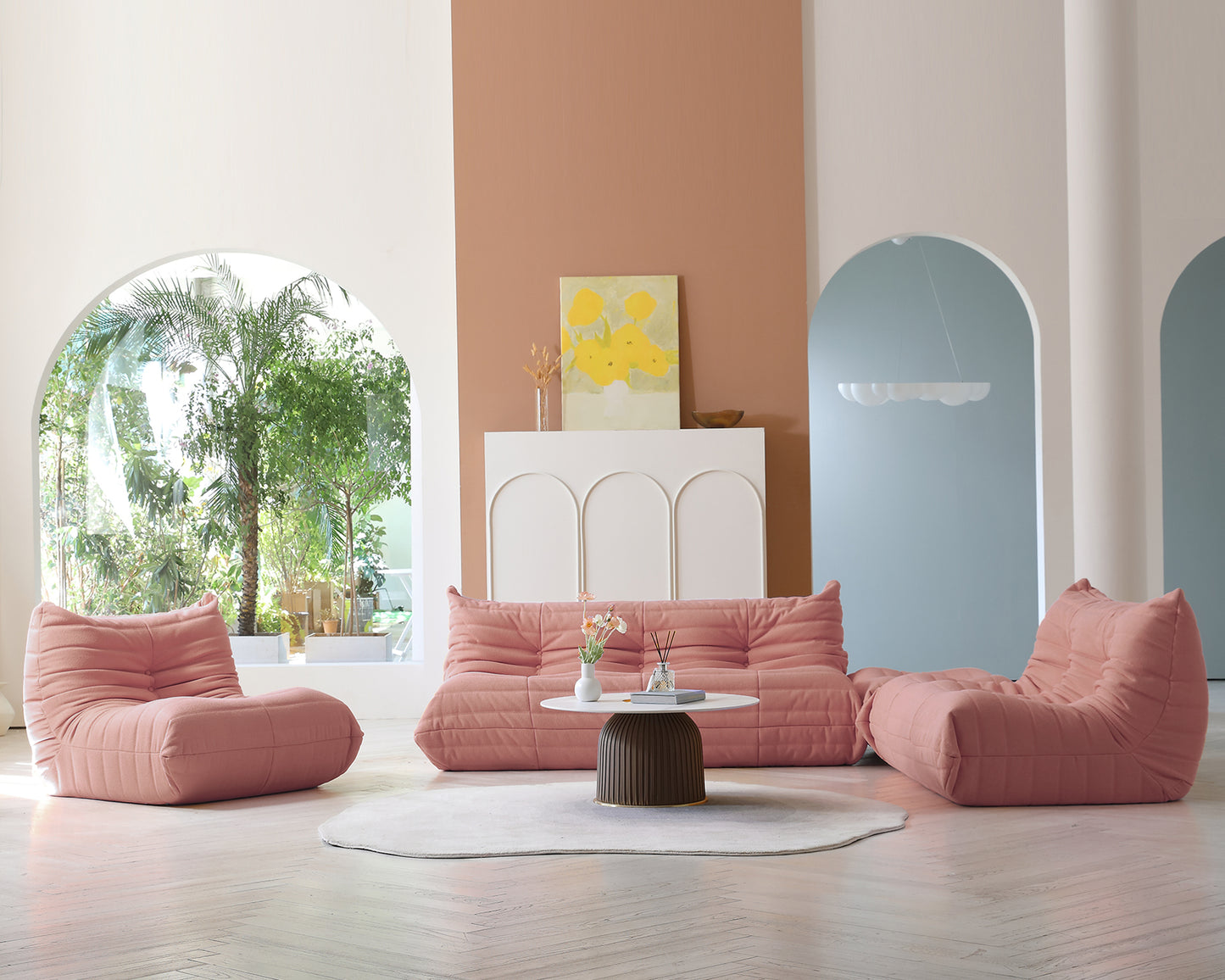 Muku Bouclé Chair - Pink - 3 Seater - Nuvé