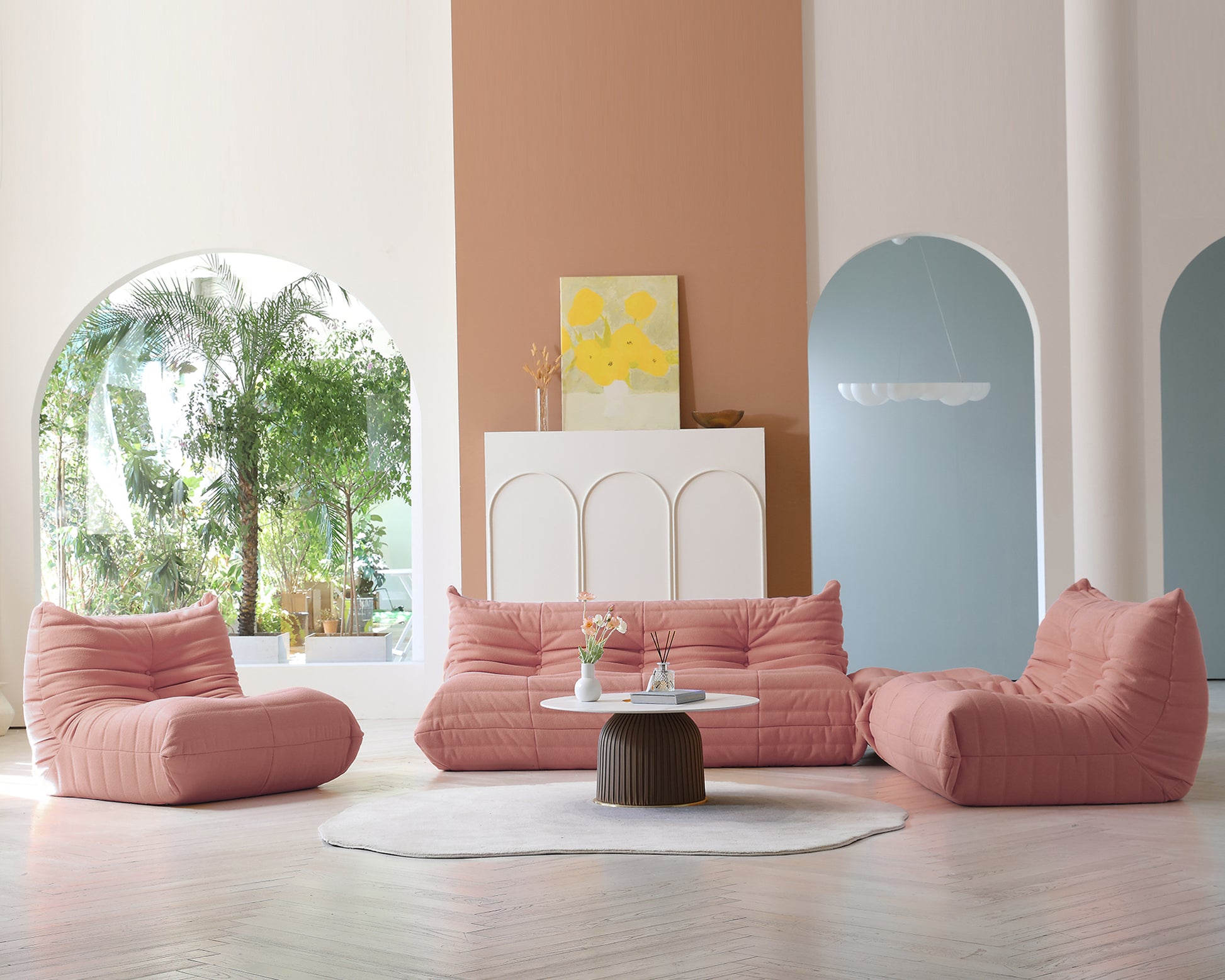 Muku Bouclé Chair - Pink - 3 Seater - Nuvé