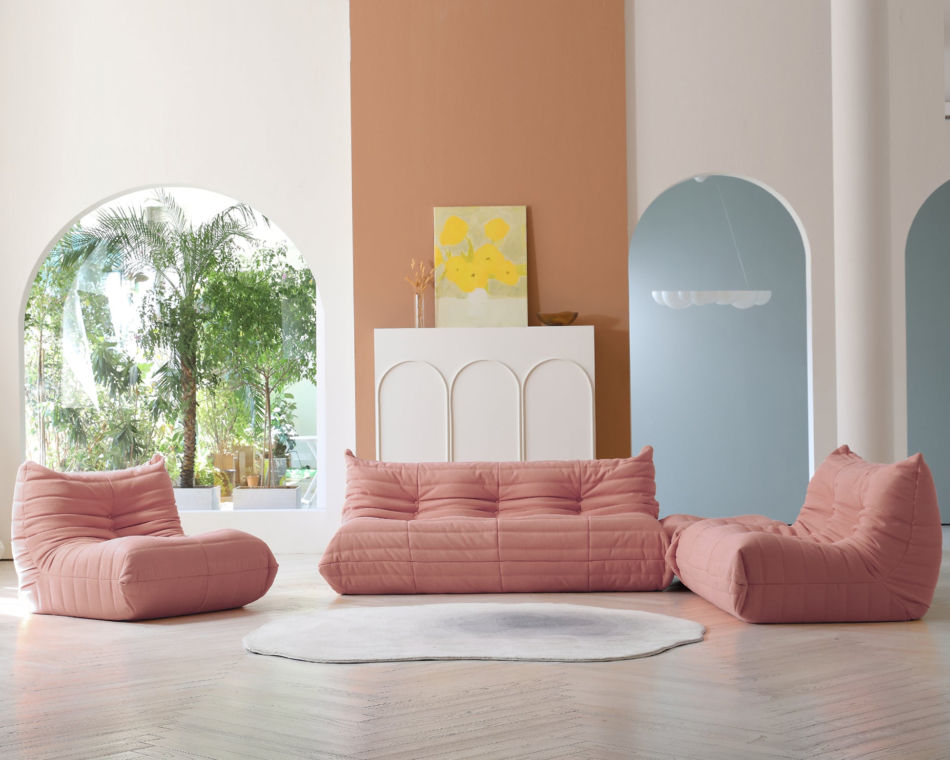Muku Bouclé Chair - Pink - 2 Seater - Nuvé