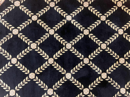 Oval Tibetan Rug 8x10, French Aubusson Design, Wool Handmade Vintage Carpet, Black & Beige, Soft Wool Pile - Nuvé