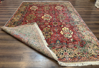 Antique Tabriz Persian Rug 7x10, Red Cream Tan, Unique Design, Fine 270 KPSI, Birds, Floral - Nuvé