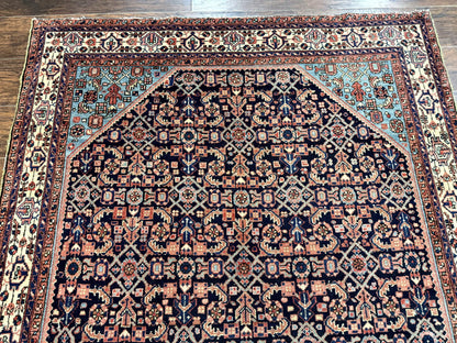 Antique Persian Rug 5 x 6.7, Navy Blue & Ivory, Handmade Persian Wool Carpet, Hamadan Angelas Rug - Nuvé