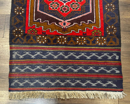 Afghan Rug 3x5, Tribal, Navy Blue, Wool, Handmade, Geometric, Rustic - Nuvé