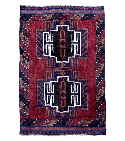 3 X 5 Vintage Handmade Tribal Wool Rug Balouchi Rug Afghan Rug Red Beige Nice