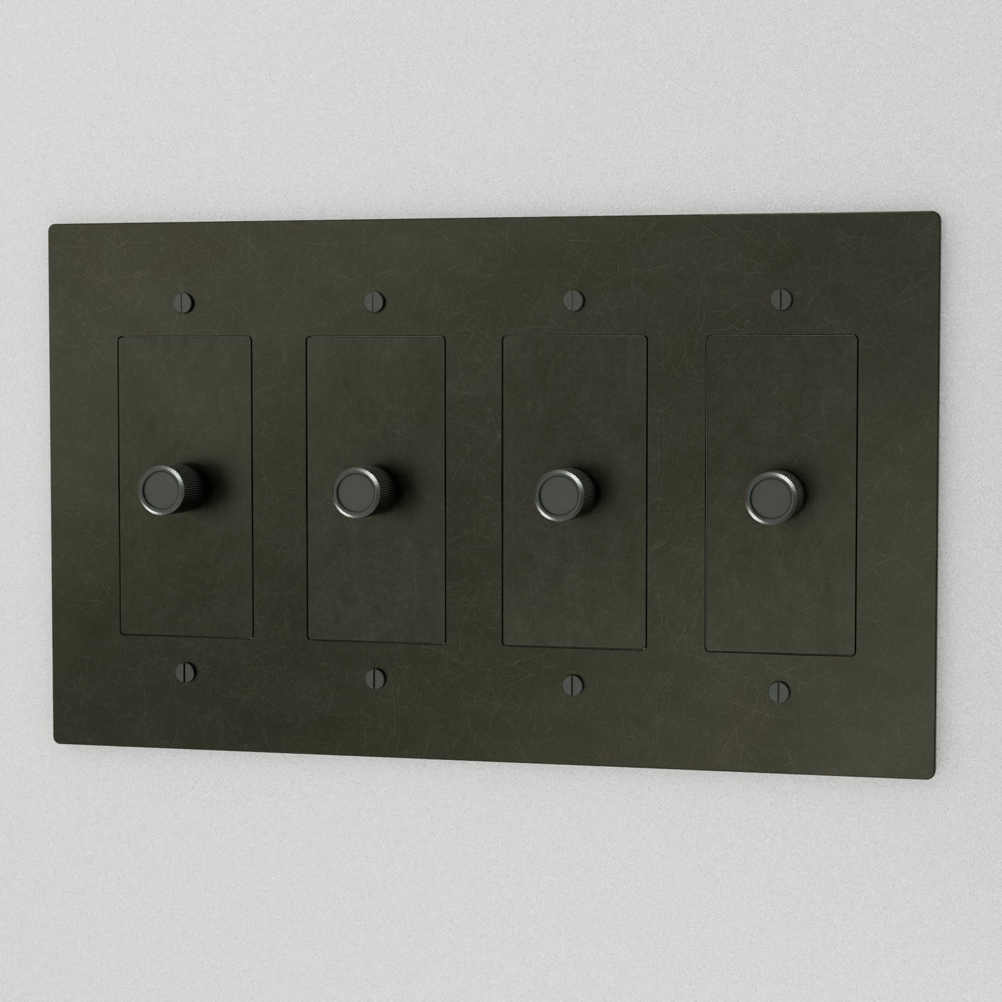 Brass Residence Supply 3-Way Rotary Dimmer Switch, available in 1 to 5 gang configurations, showing close-up of switch and wiring.