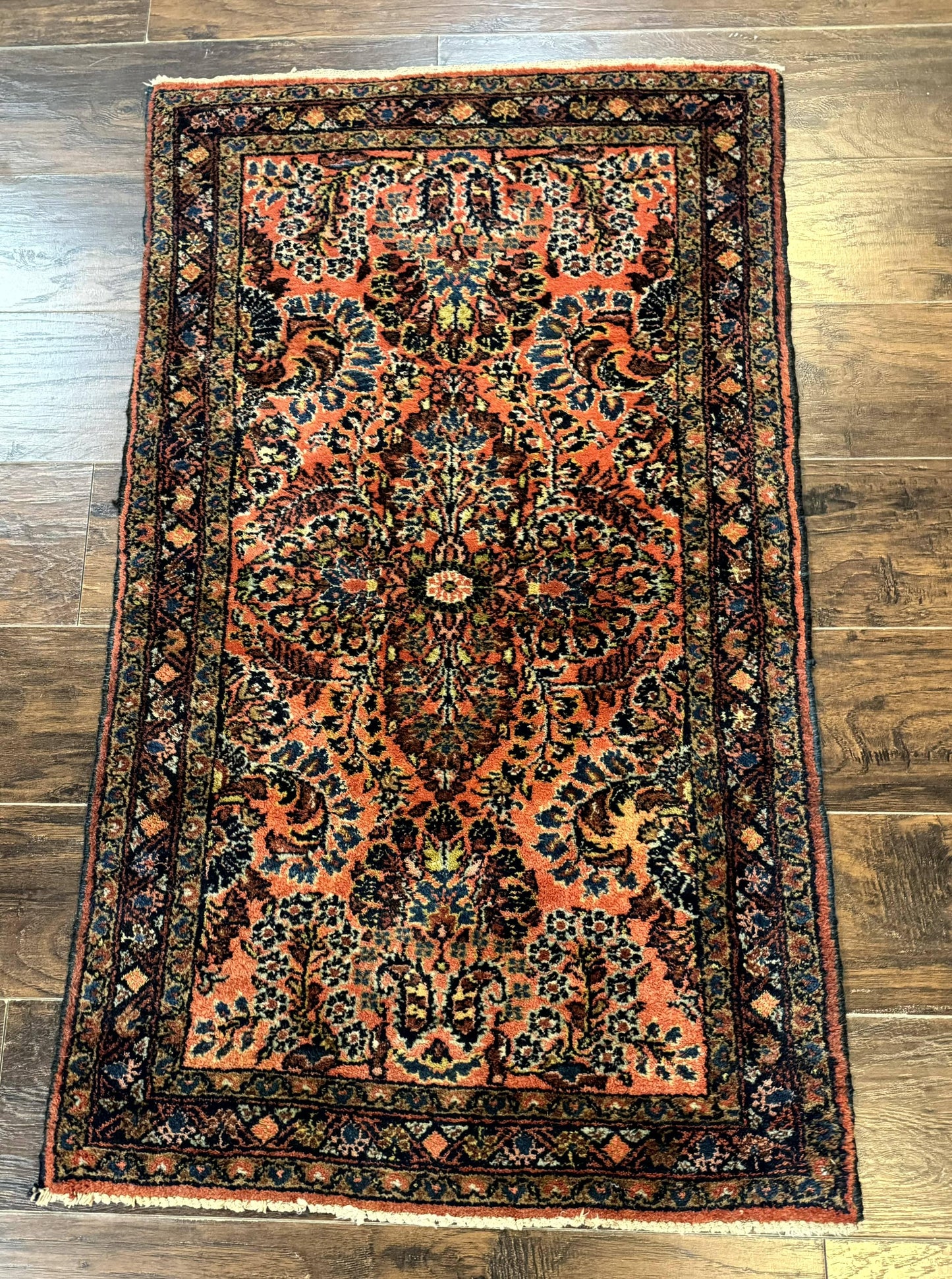 Antique Persian Lilihan Rug 2x4, Red, Floral, Wool, Handmade Lilian Persian Carpet - Nuvé