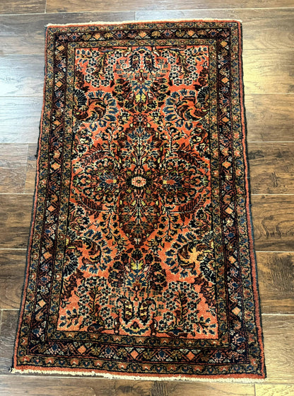 Antique Persian Lilihan Rug 2x4, Red, Floral, Wool, Handmade Lilian Persian Carpet - Nuvé