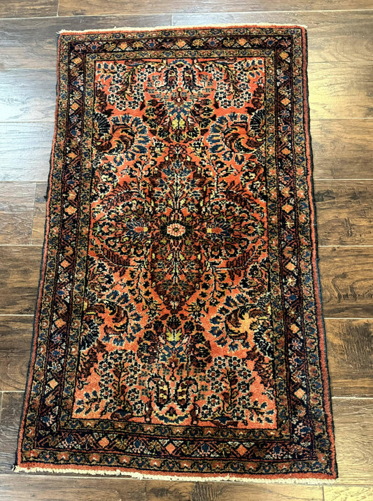 Antique Persian Lilihan Rug 2x4, Red, Floral, Wool, Handmade Lilian Persian Carpet - Nuvé