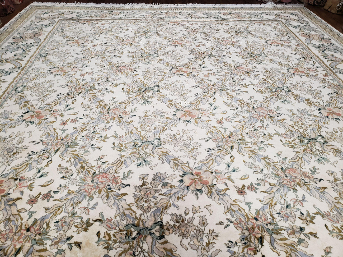 Pak Persian Floral Rug 11 x 12.6, Ivory, Very Fine, Hand Knotted - Nuvé