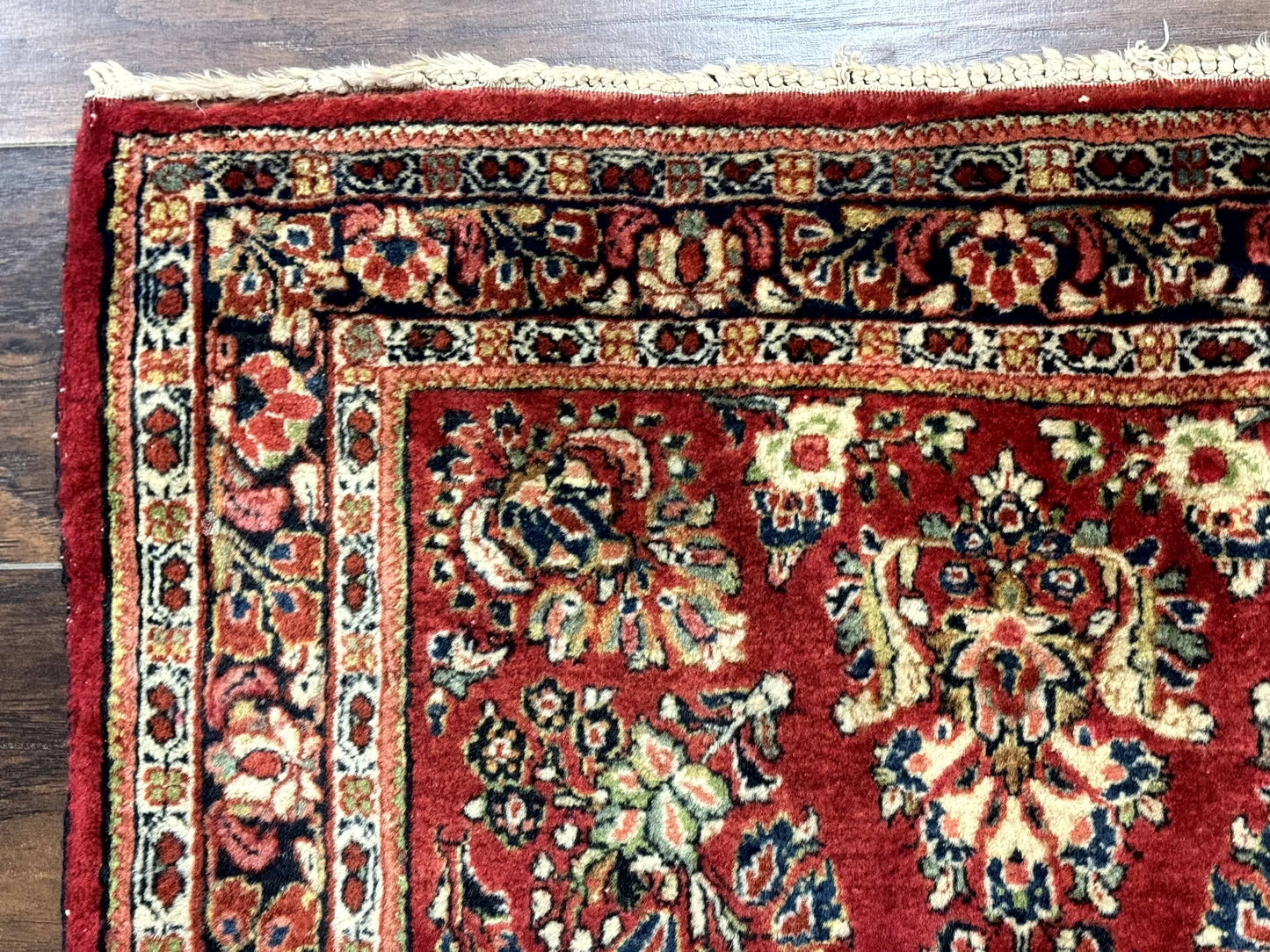 Red Persian Sarouk Rug 3 x 5.8, Antique Wool Carpet, 210 KPSI - Nuvé