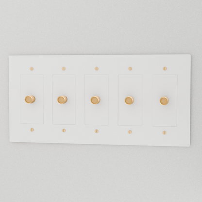 Brass Residence Supply 3-Way Rotary Dimmer Switch for 1 to 5 gang applications with rotary control knobs and wiring terminals.