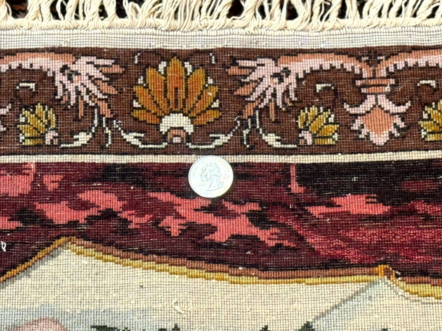 Small Persian Tabriz Pictorial Rug of Young Girl, Very Fine 380 KPSI, Portrait of Young Lady with Roses, Handmade, Persian Rug for Wall Hanging - Nuvé