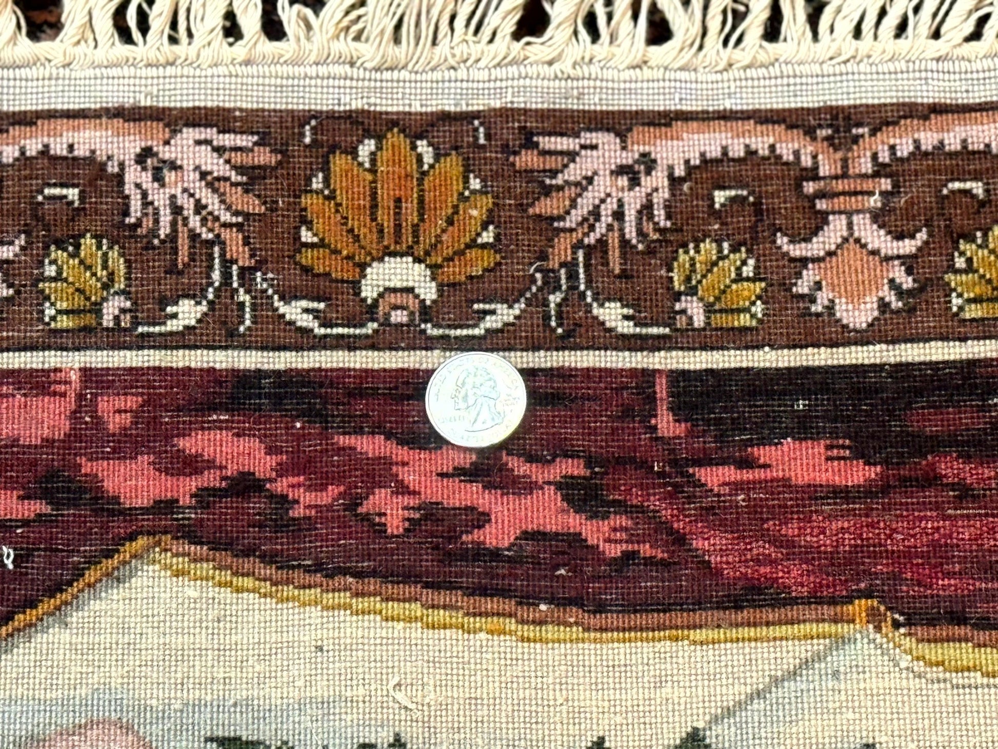 Small Persian Tabriz Pictorial Rug of Young Girl, Very Fine 380 KPSI, Portrait of Young Lady with Roses, Handmade, Persian Rug for Wall Hanging - Nuvé