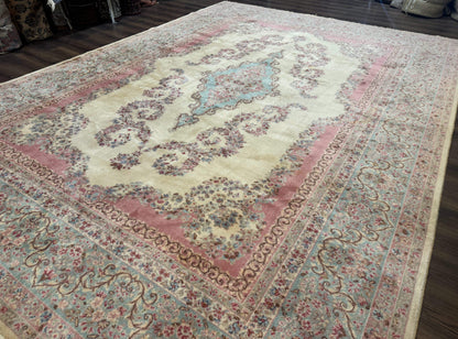 10x14 Karastan Kirman Rug #784 Pastel Ivory Kirman Medallion, Wool Antique Original 700 Series - Nuvé