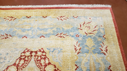 9x12 Peshawar Rug Pakistani Oriental Carpet Sky Blue and Red Wool Vintage Master Bedroom Rug Hand-Knotted Living Room Rug Dining Room Rug - Nuvé