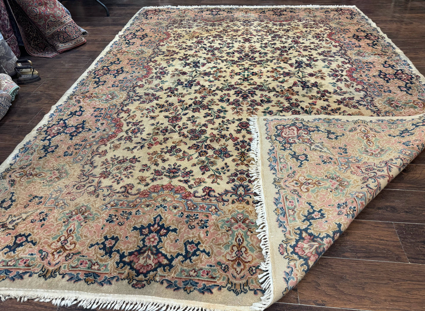 Antique Karastan Rug 8.8 x 12 Lanamar Floral Ivory Kirman Wool Discontinued - Nuvé