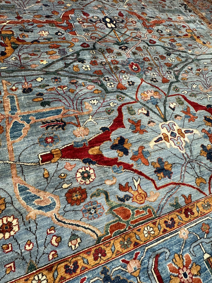 Hand-Knotted Trasitional Serapi Ghazni Wool Rug – 9’1” x 12’ – Intricate Floral Design - Nuvé