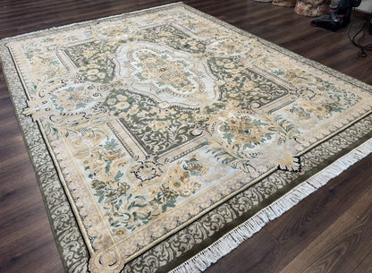 Aubusson Rug 8x10, Very Fine 225 KPSI, Floral, French European Design, Pakistani Carpet - Nuvé