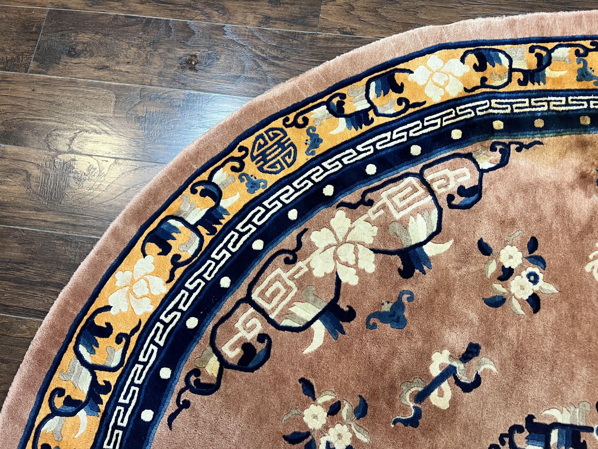 Antique Round Chinese Wool Rug 8x8, Chinese Peking Carpet, Asian Oriental Carpet 8 x 8 ft, Chinese Art Deco Rug, Nichols Rug - Nuvé