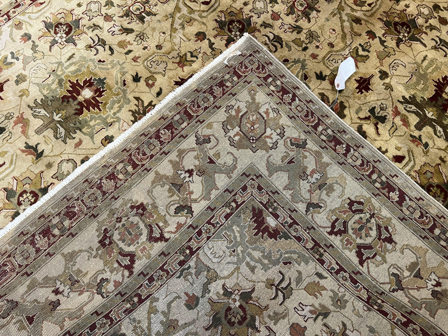 Indian Mahal Rug 8x10, Allover Floral Mahal Oriental Carpet 8 x 10, Handmade Hand Knotted Wool Rug, Indo Persian Area Rug, Tea-Washed Tan - Nuvé