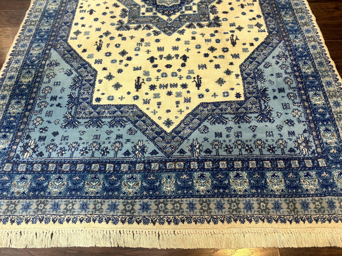 Moroccan Rug 7x10, Geometric Medallion, Blue and Ivory - Nuvé