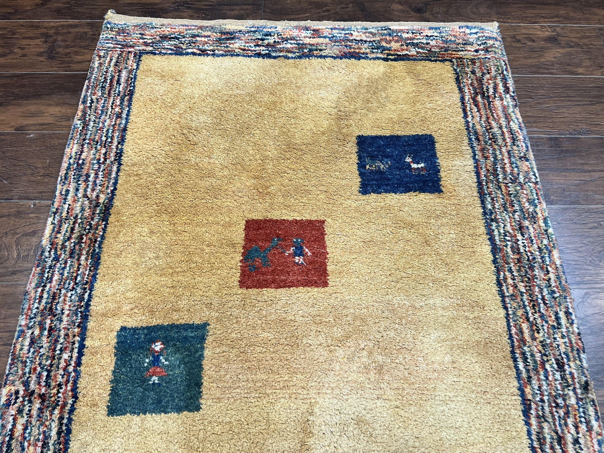 Indo Gabbeh Rug 3.7 x 5, Tribal Rug, Boho Rug, Wool Handmade Carpet - Nuvé