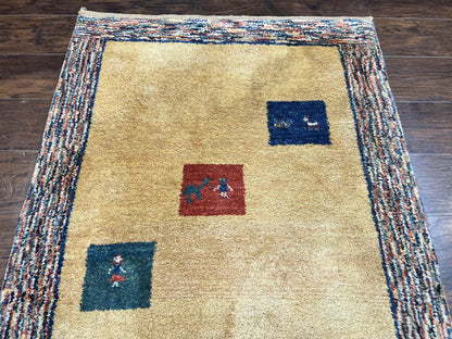 Indo Gabbeh Rug 3.7 x 5, Tribal Rug, Boho Rug, Wool Handmade Carpet - Nuvé