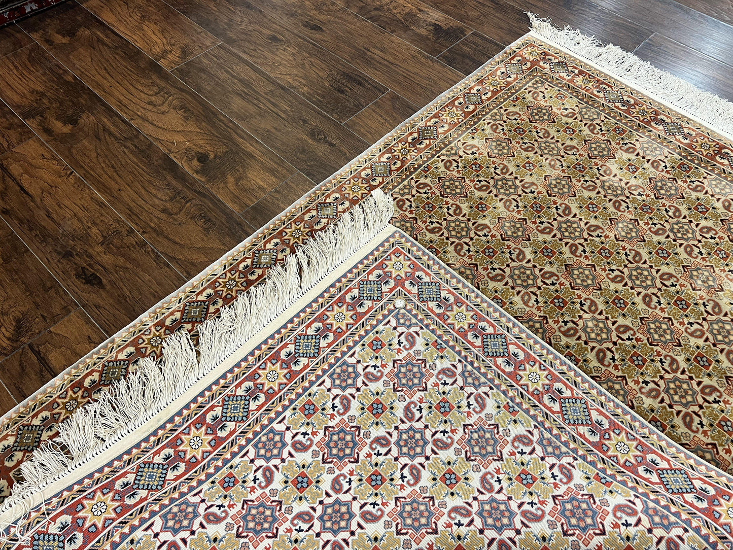 Turkish Kayseri Silk Rug 4x6, Hand Knotted Handmade Vintage Allover Pattern, Fine Silk Oriental Carpet 4 x 6 ft, Traditional Rug, Cream - Nuvé