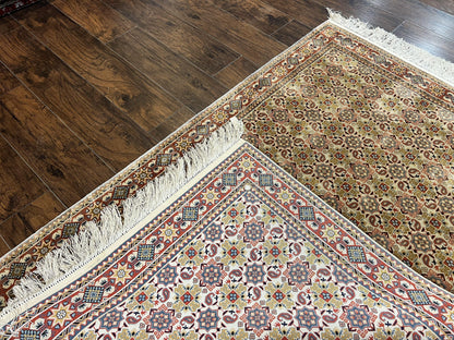 Turkish Kayseri Silk Rug 4x6, Hand Knotted Handmade Vintage Allover Pattern, Fine Silk Oriental Carpet 4 x 6 ft, Traditional Rug, Cream - Nuvé